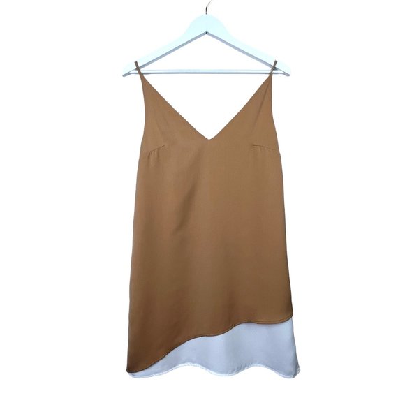 STATE OF BEING Womens S Tan White Adjustable Spaghetti Strap Slip Dress - Picture 1 of 5